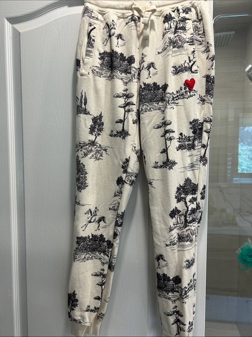Preloved Toronto cream equestrian -Print Jogger Pants Made in Canada. XS